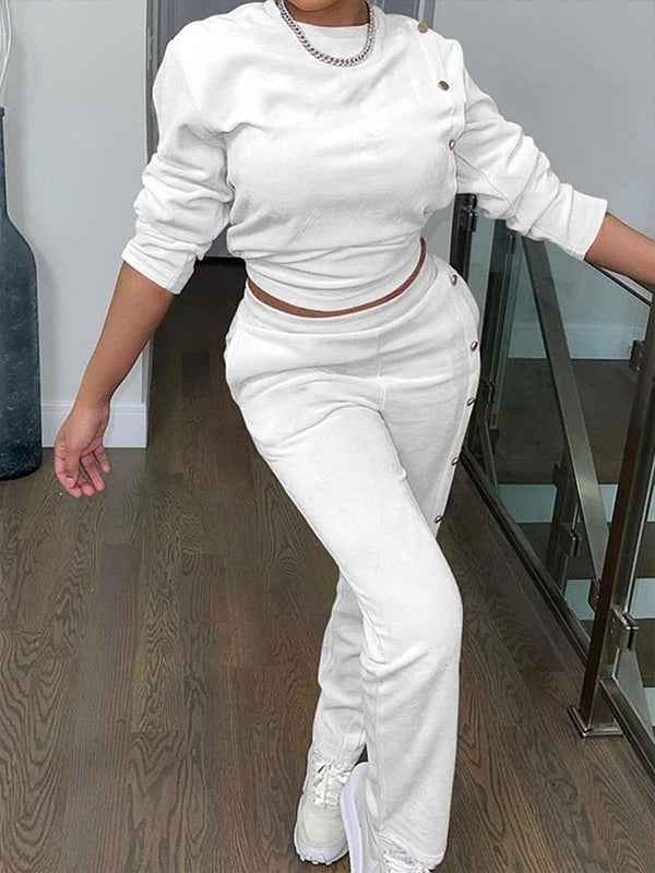 Set aus Sweatshirt und Hose mit Knöpfen