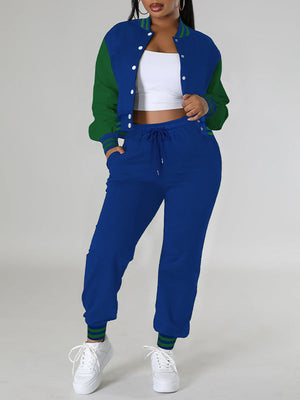 Contrast Bomber Jacket & Jogger Pants Set