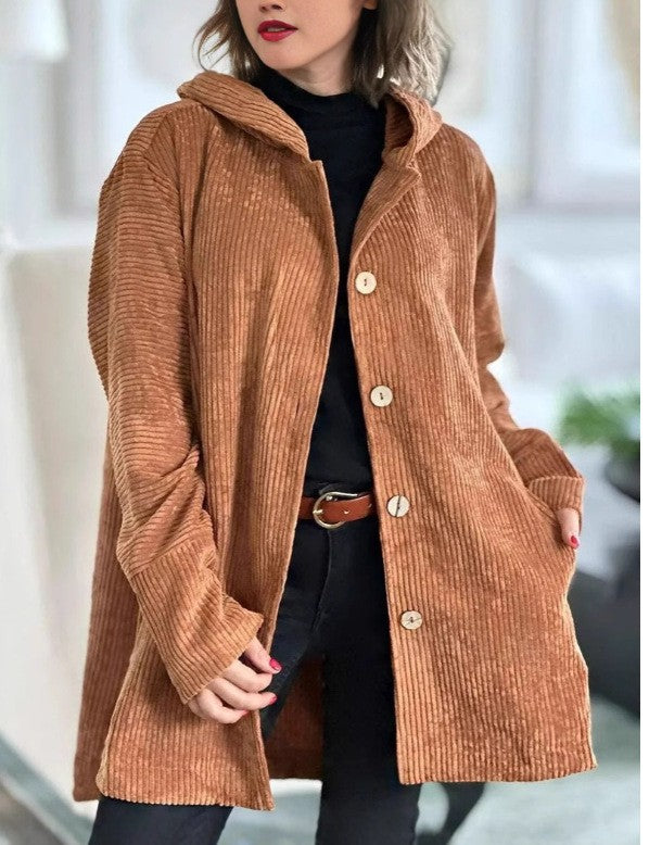 Hooded Oversized Corduroy Casual Jacket