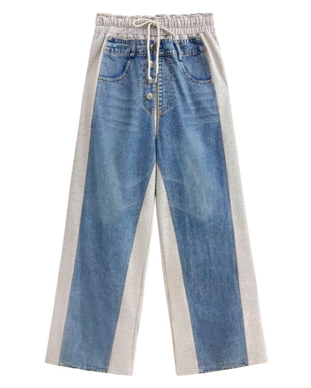 Patchwork-Hose mit hoher Taille und weitem Bein