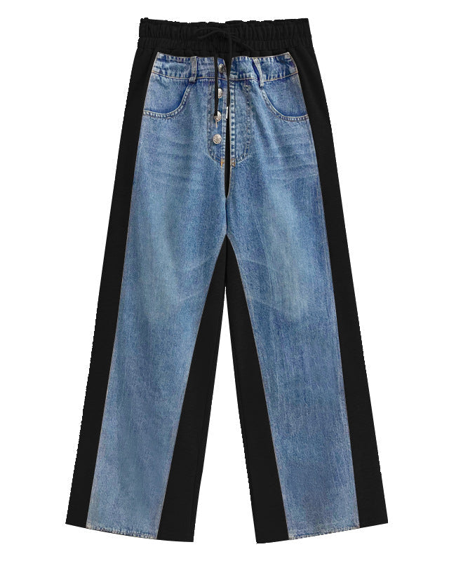 Patchwork-Hose mit hoher Taille und weitem Bein