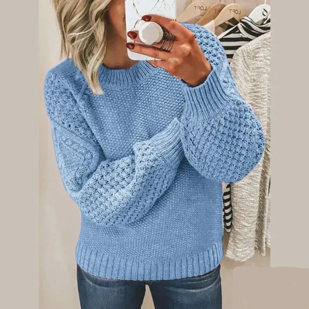 Solid-color knit pullover Round-neck knit sweater