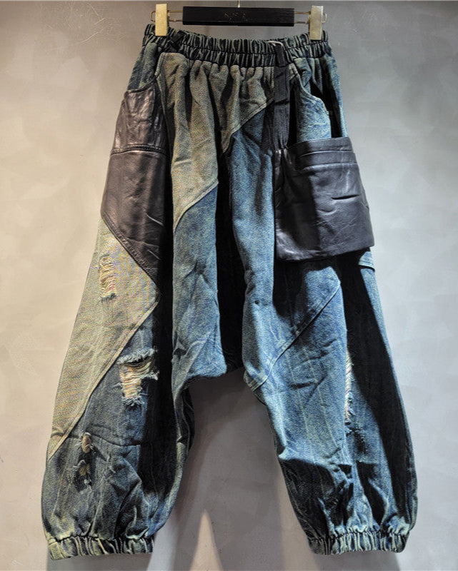 Patchwork & Leather Jeans