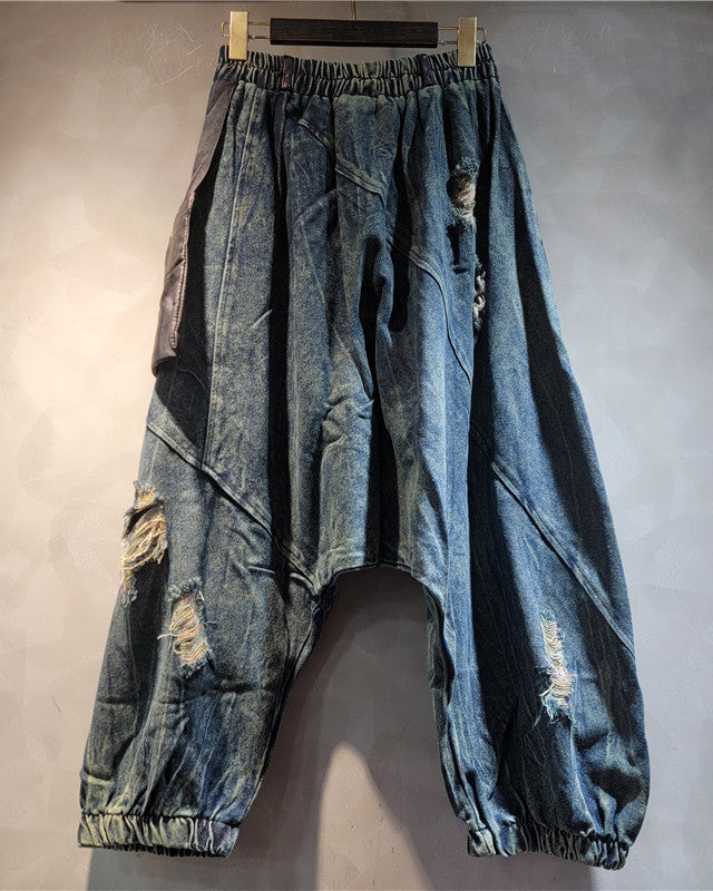 Patchwork & Leather Jeans