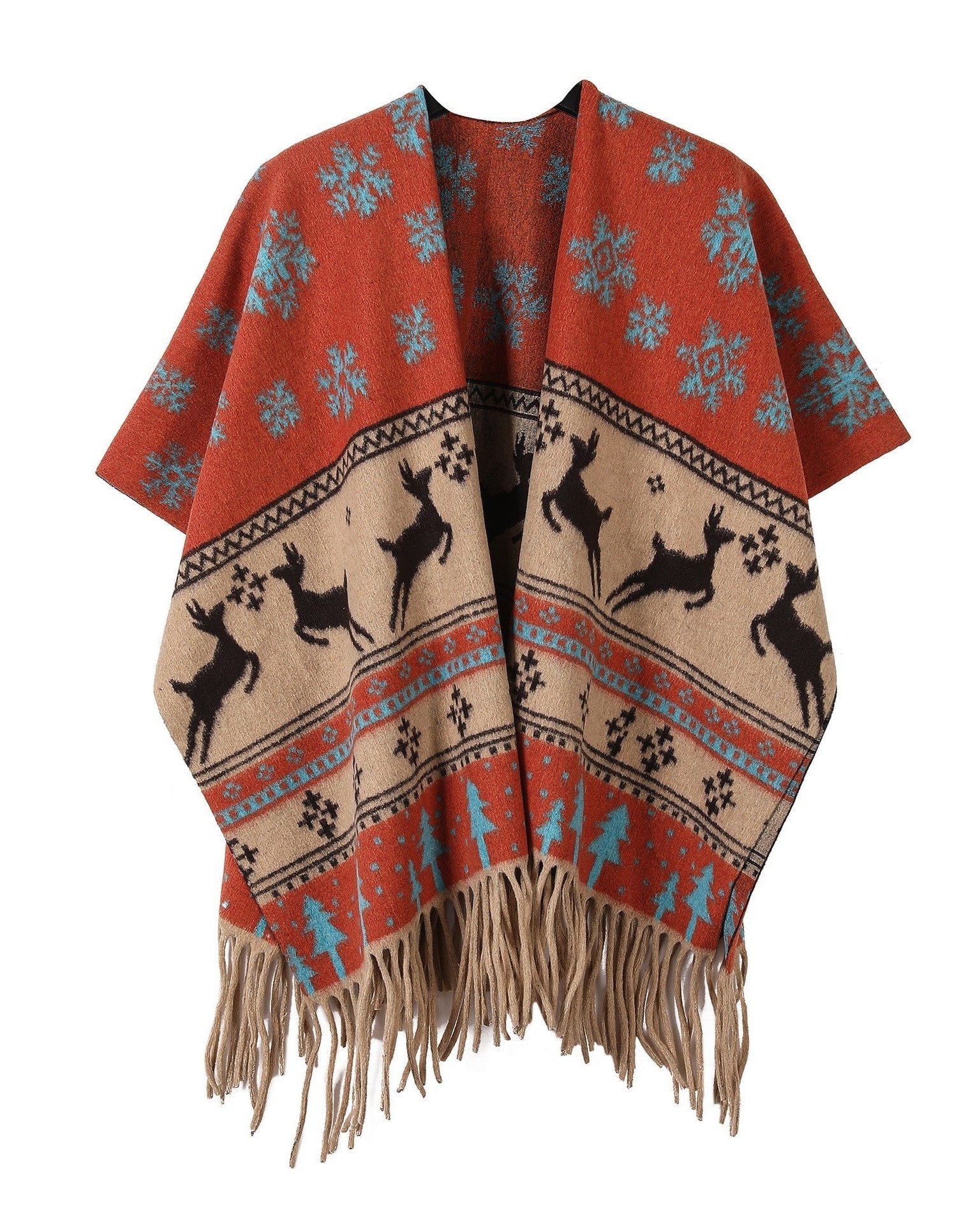 Lucky Elk Fair Isle Fringed Poncho