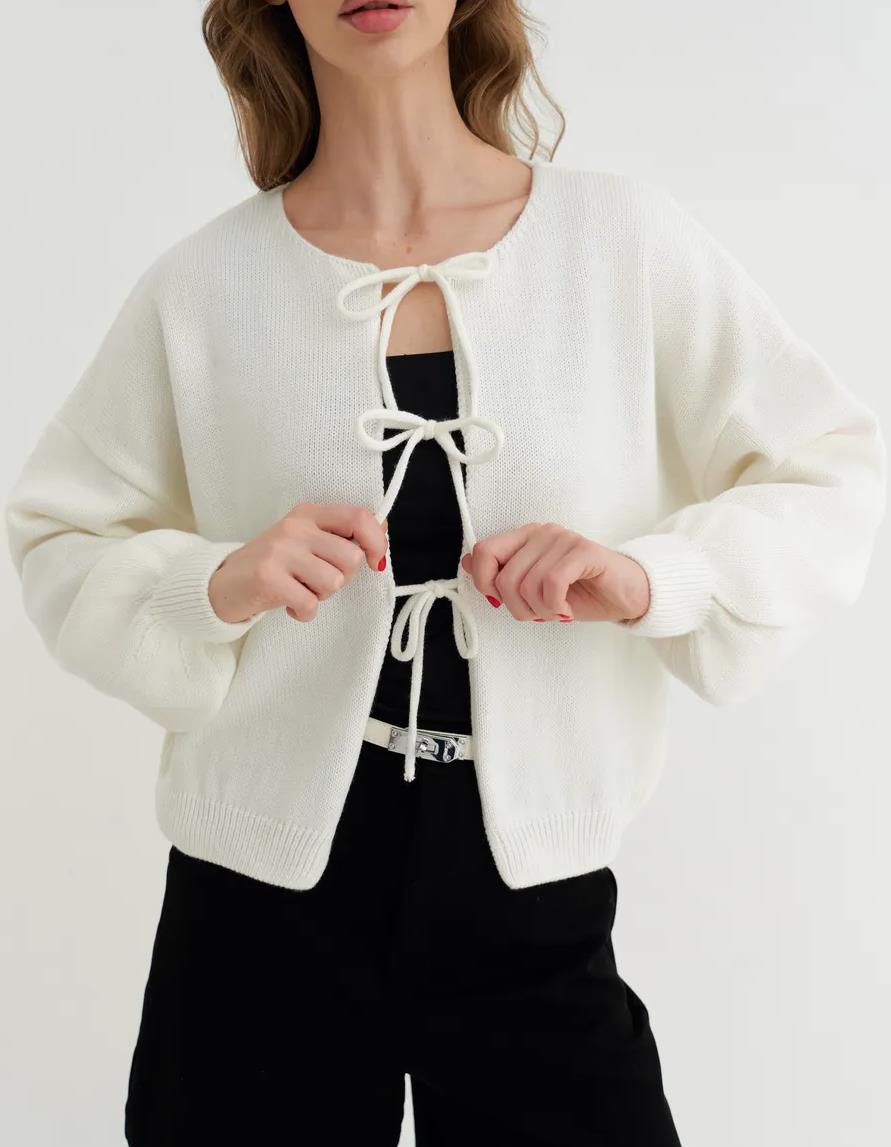 Casual Oversized Cardigan with Tie-Front in Solid Color Knit Sweater
