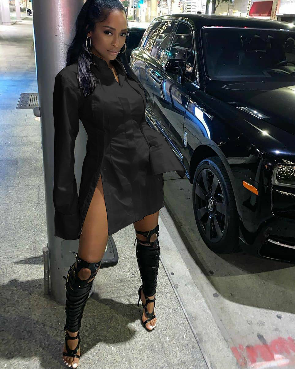 TAILORED MADE SHIRT DRESS/ TOP Black