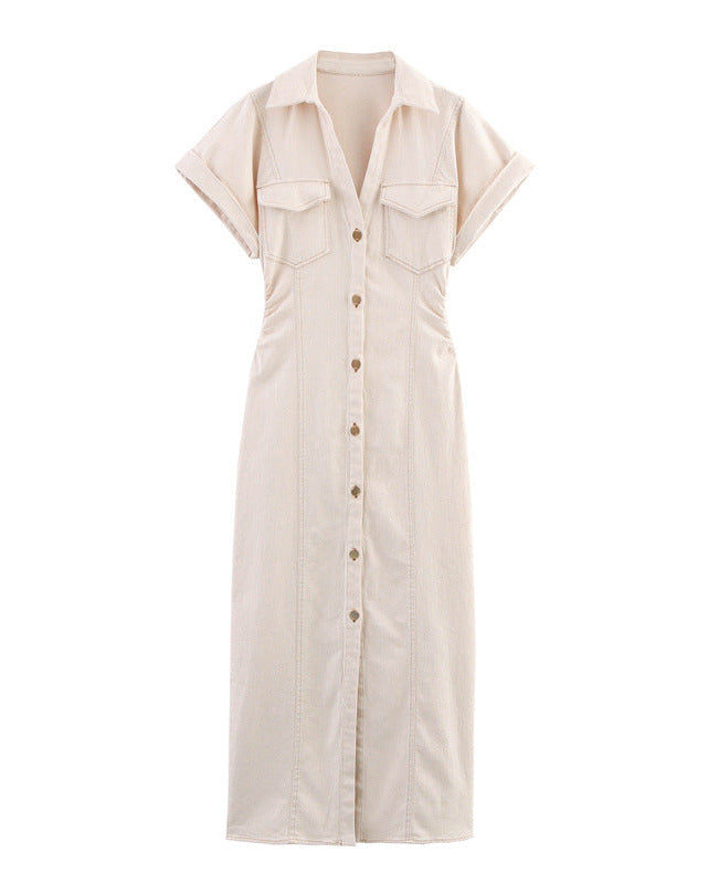 Robe chemise en jean froncée