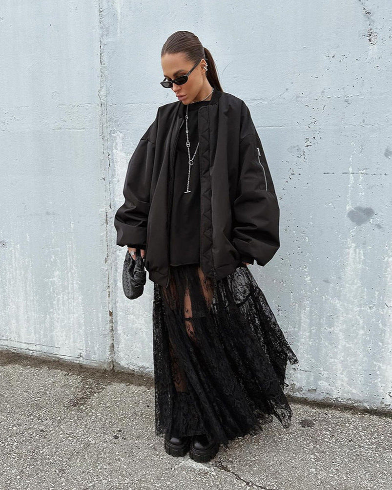 Tiered Sheer Lace Maxi Skirt