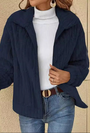 Short-Length Fleece Cardigan with Lapel Collar