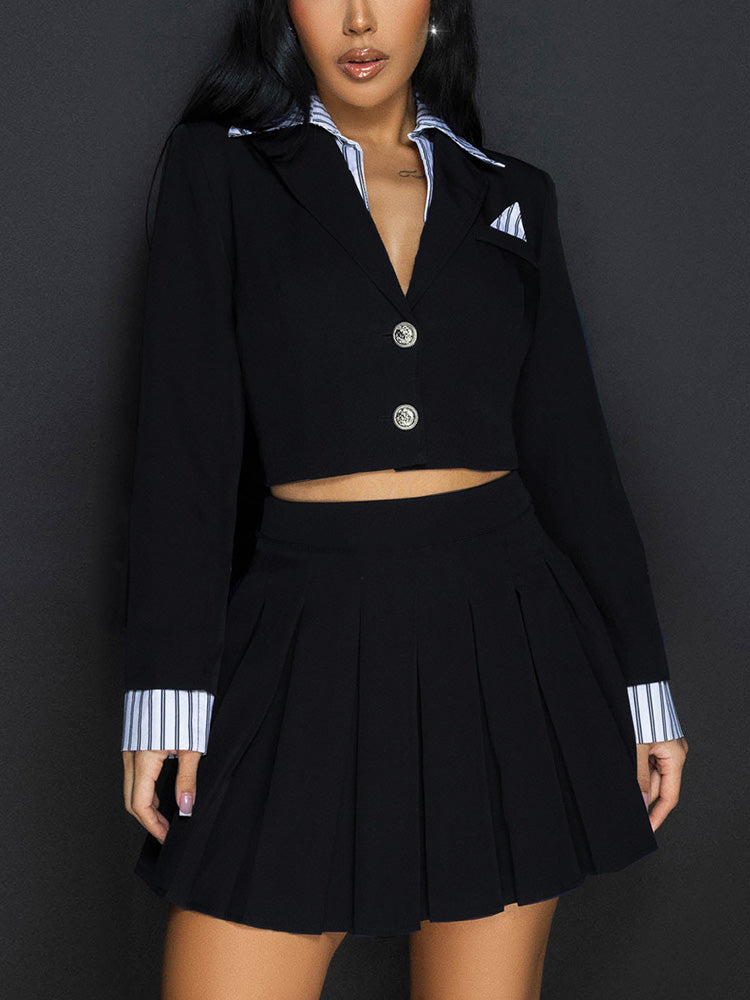 Blazer Jacket Pleated Skirt Set