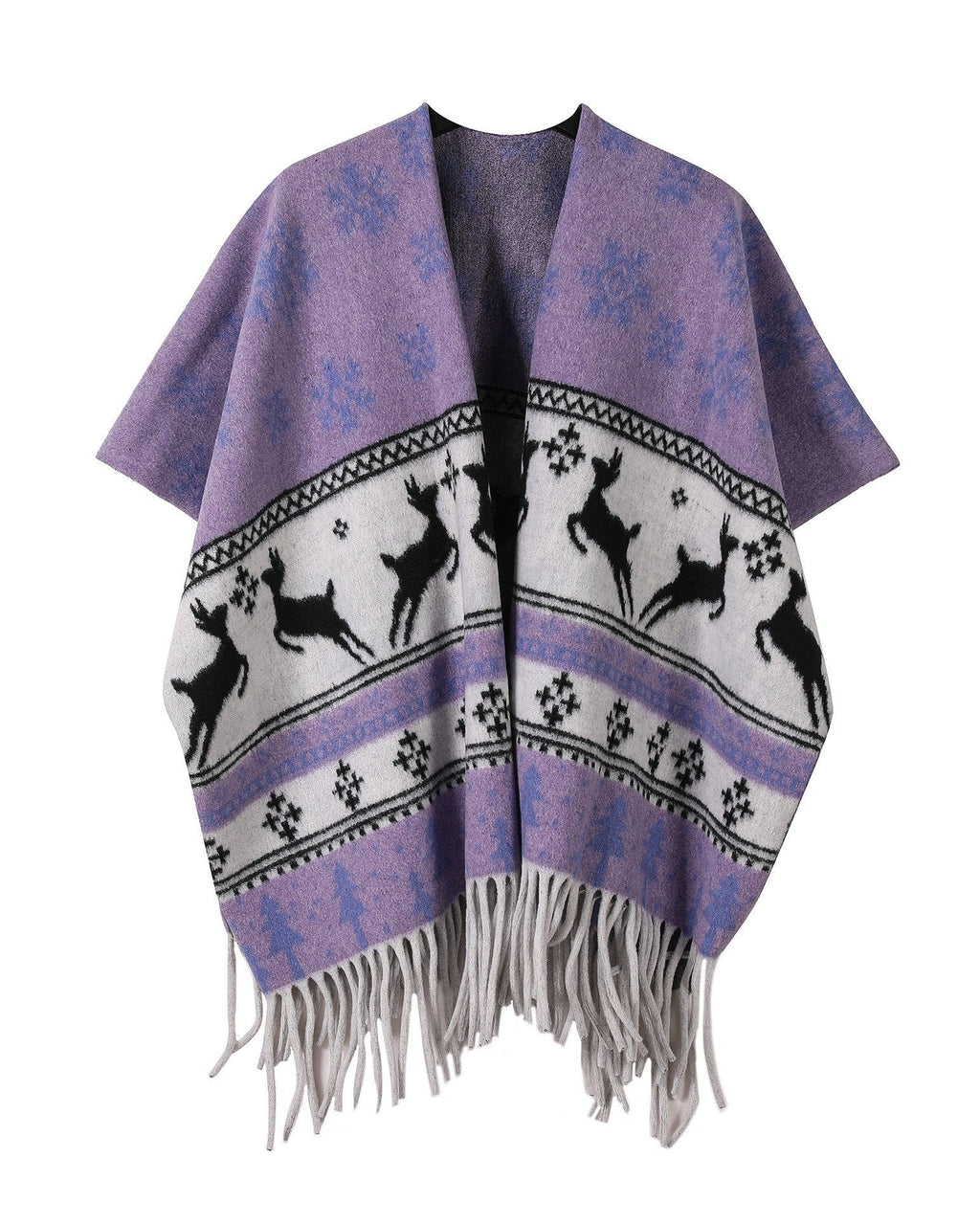 Lucky Elk Fair Isle Fringed Poncho