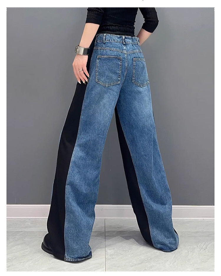 Patchwork-Hose mit hoher Taille und weitem Bein