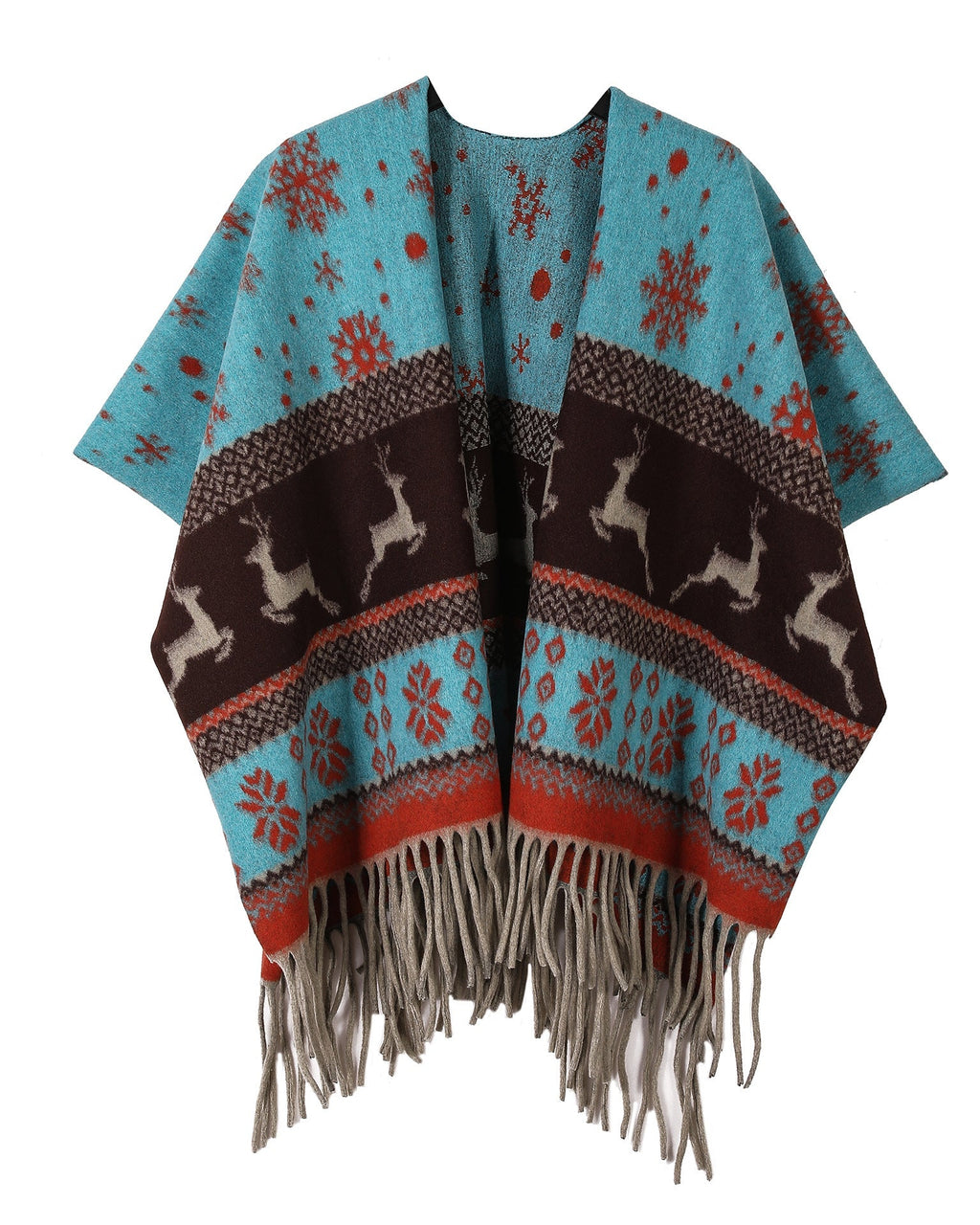 Lucky Elk Fair Isle Fringed Poncho