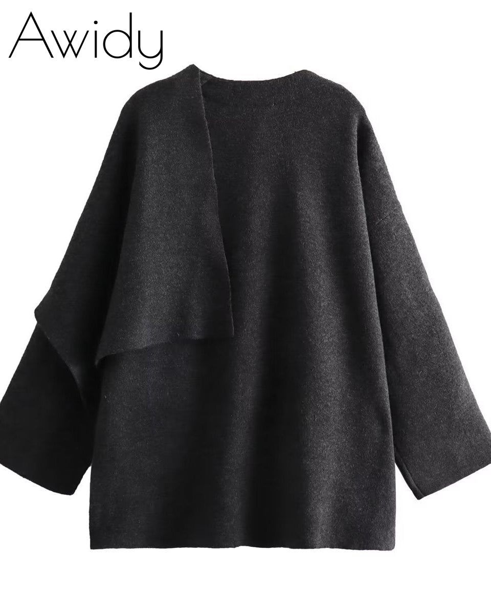 Knitted coat with scarf