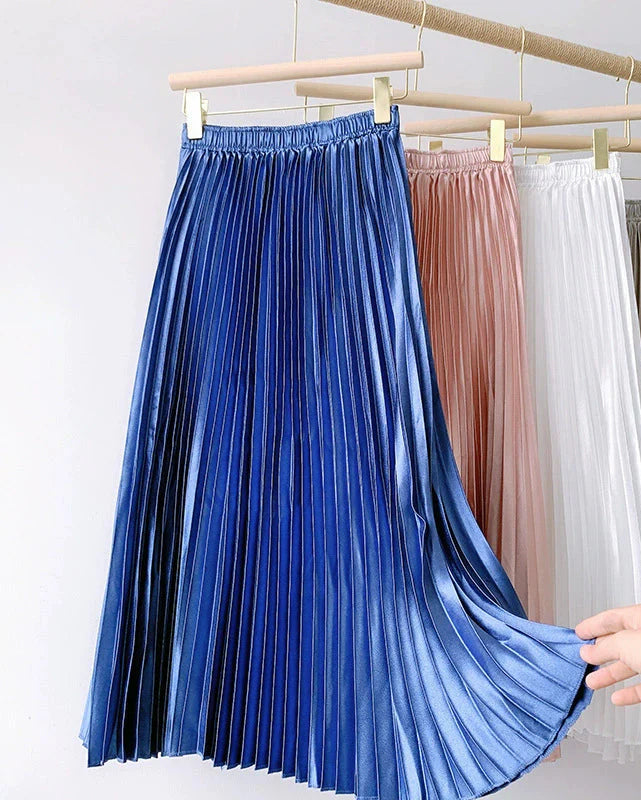 Satin pleated skirt Blue