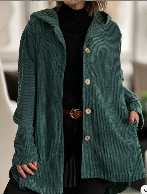 Hooded Oversized Corduroy Casual Jacket
