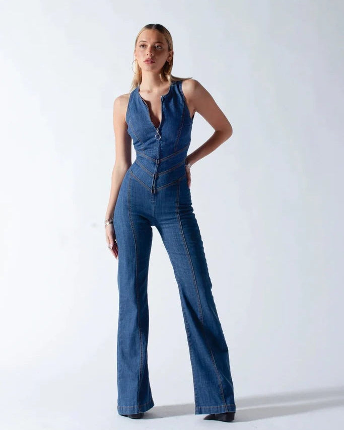 Backless Denim Jumpsuit BLUE