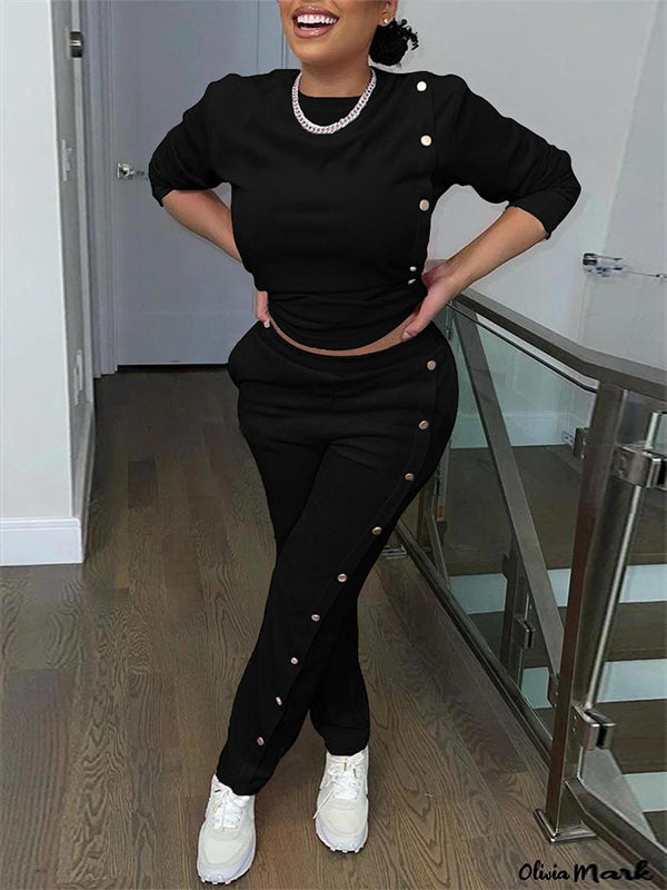 Set aus Sweatshirt und Hose mit Knöpfen