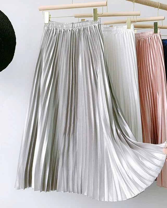 Satin pleated skirt Grey
