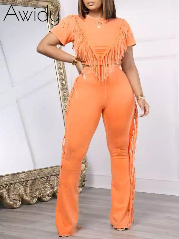 Fringe Combo Pants Set Orange