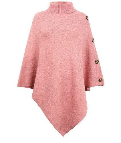 Solid-Color High-Neck Knit Sweater Cape Cardigan Shawl Jacket