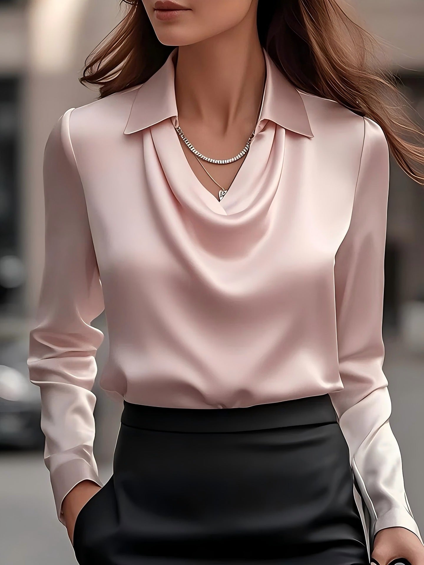 Wide Collar Shirt Collar Women's Blouse