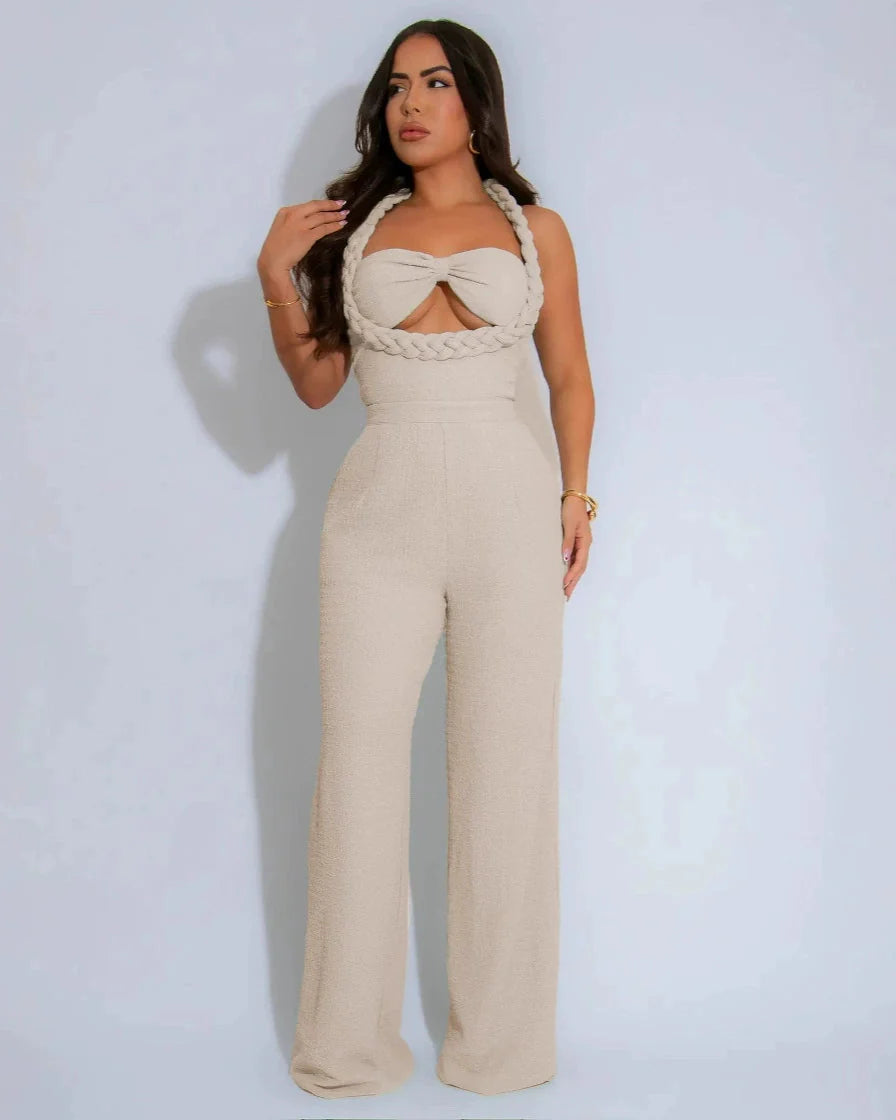 Luxe Braided Halter Jumpsuit Cream