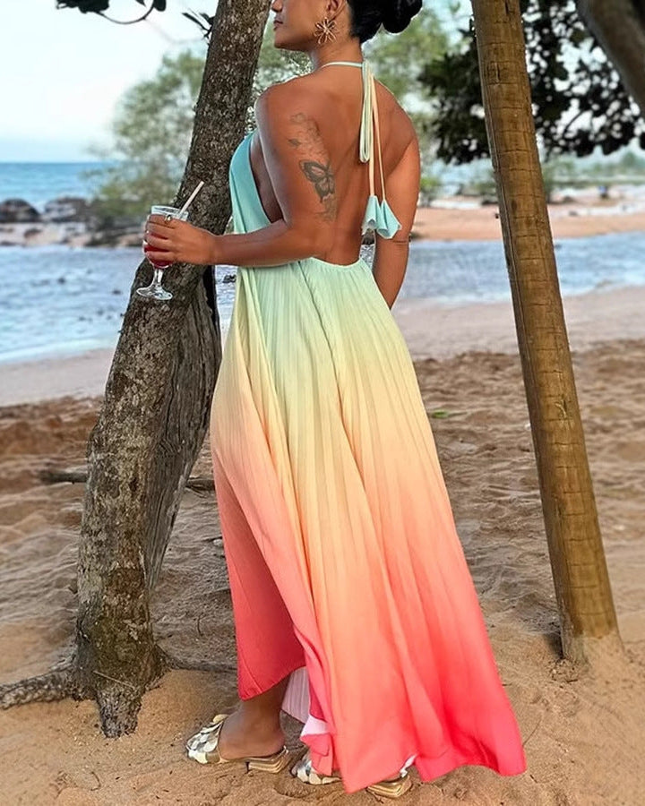 SUNSET PLEATED OMBRE MAXI DRESS