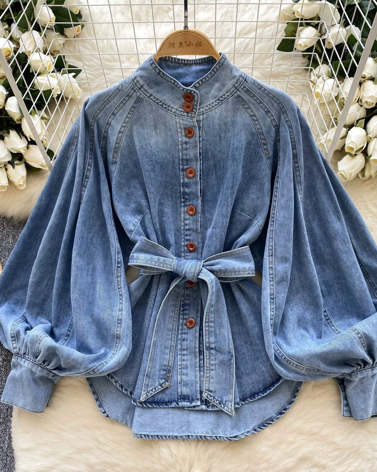 Jannifer Lux Denim Puff Sleeve Blouse LIGHTBLUE