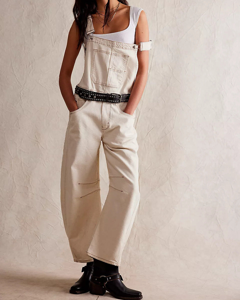 We The Free Good Luck Barrel Overalls White