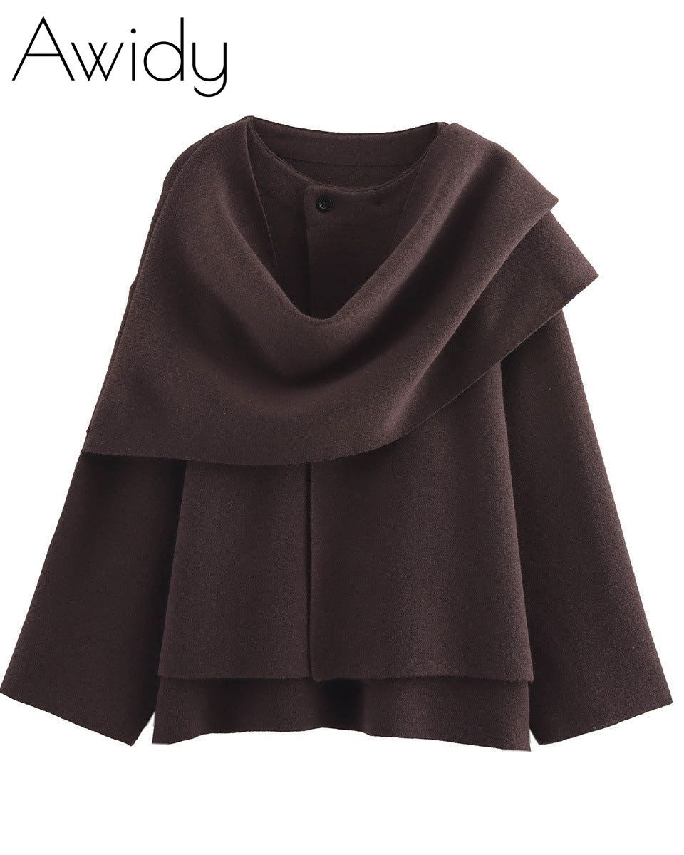 Knitted coat with scarf