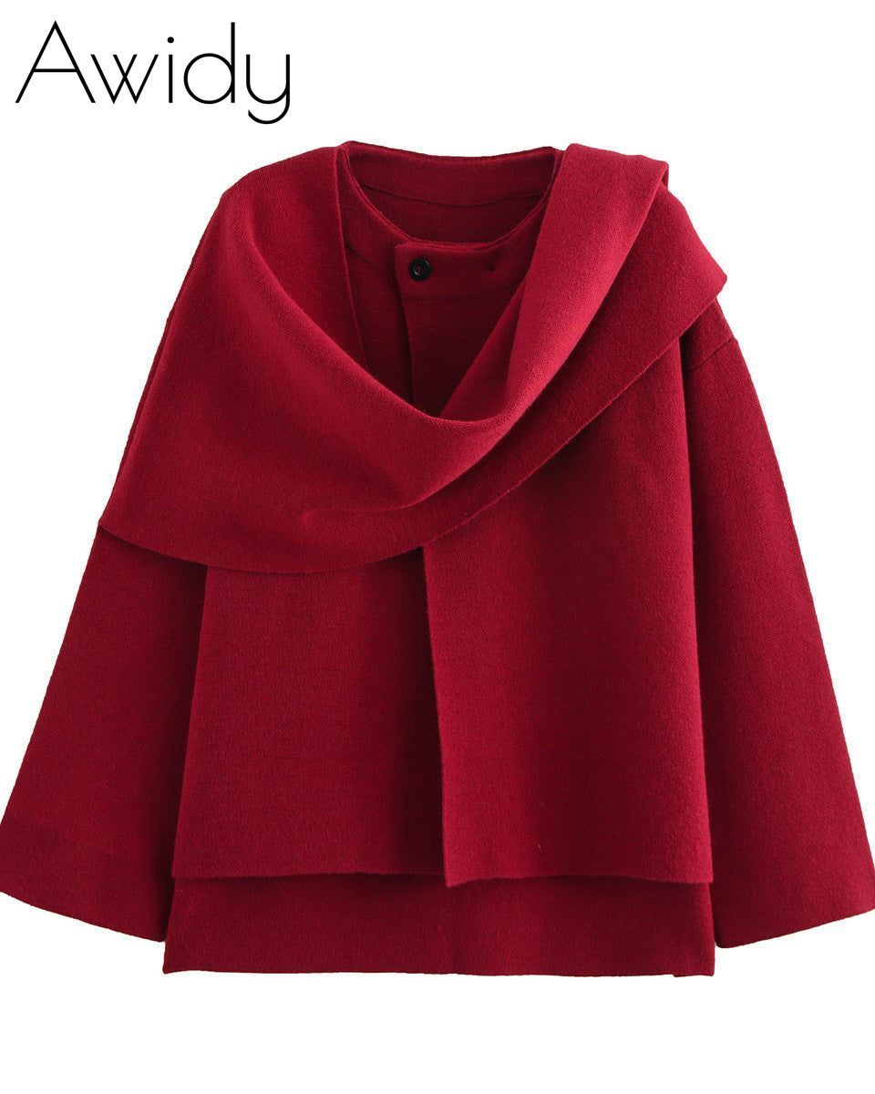 Knitted coat with scarf