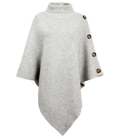 Solid-Color High-Neck Knit Sweater Cape Cardigan Shawl Jacket