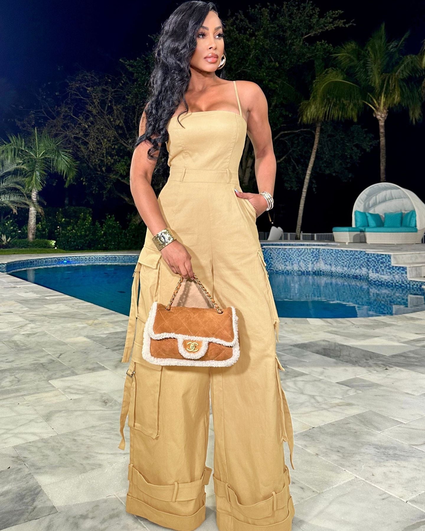 Sweetheart Cargo Jumpsuit KHAKI