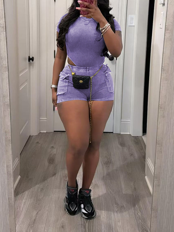 Ensemble body côtelé et short cargo