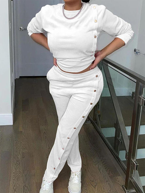 Set aus Sweatshirt und Hose mit Knöpfen