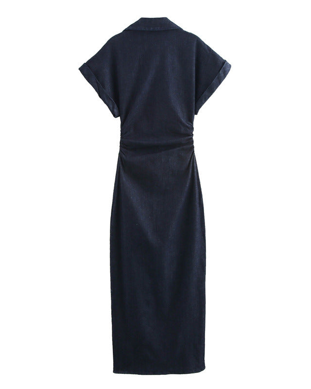 Robe chemise en jean froncée