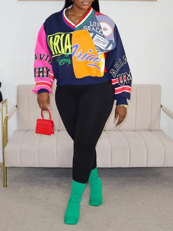 Sweat-shirt imprimé à col en V