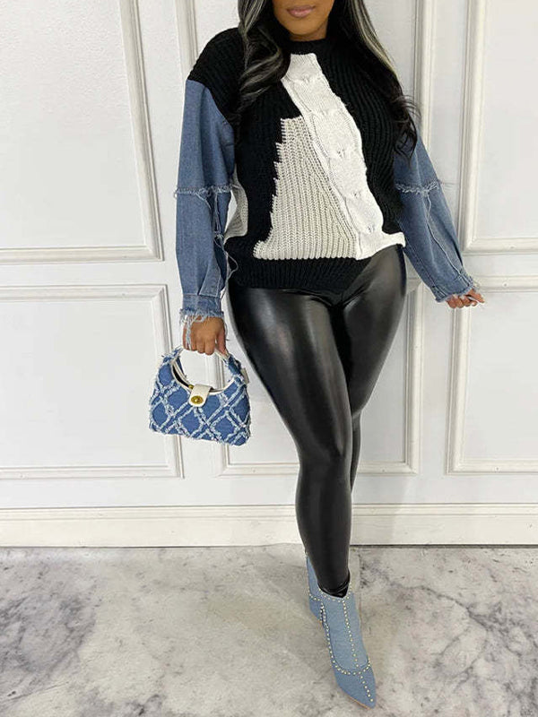 Pull en denim à blocs de couleurs