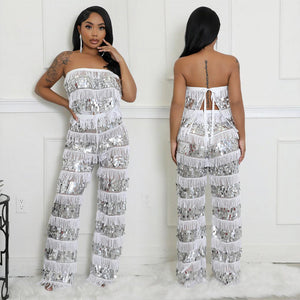 Strapless Top Paired With Loose-fitting Pants Two-piece Set
