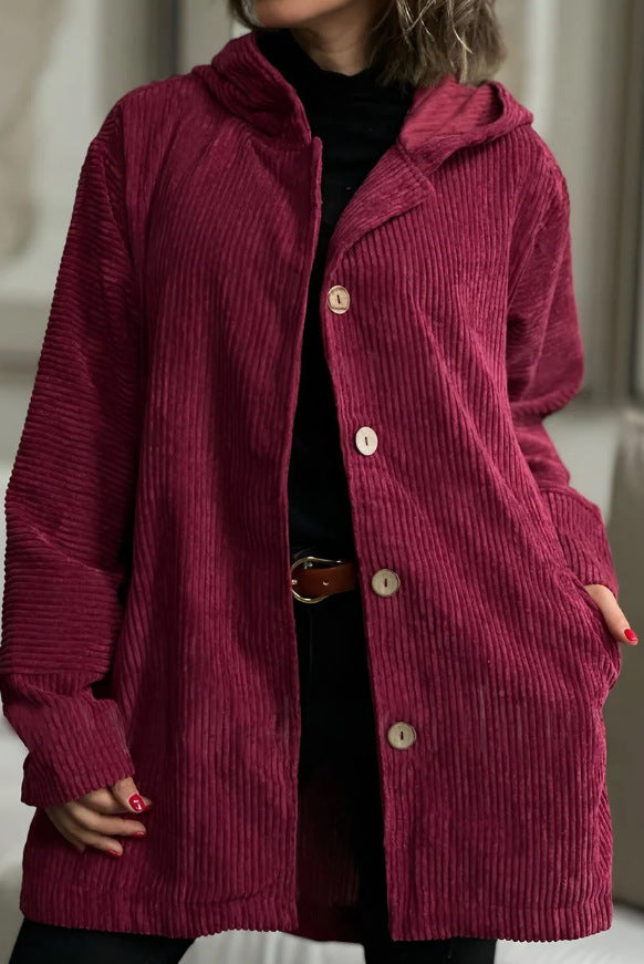 Hooded Oversized Corduroy Casual Jacket