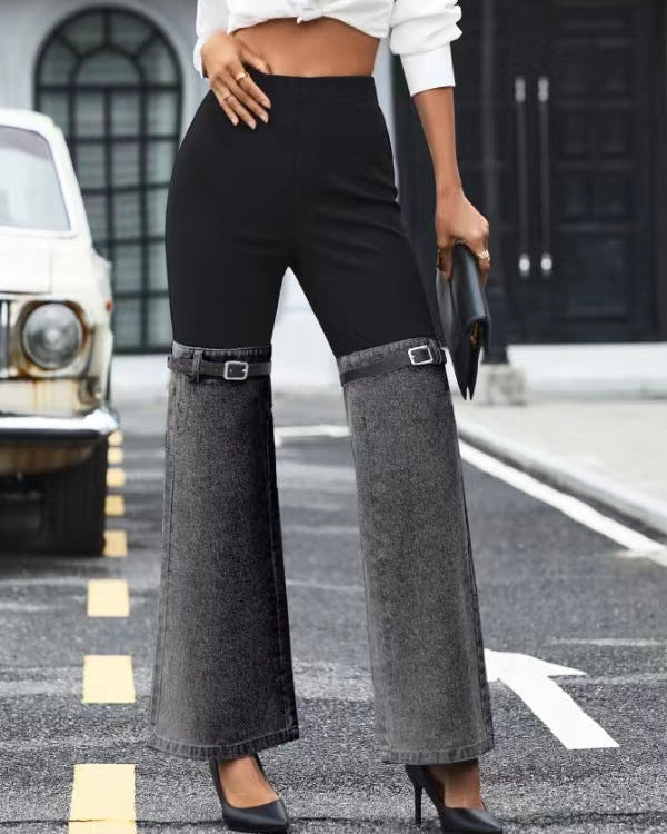 EXTREME STRETCH PATCHWORK WIDE LEG JEANS Grey