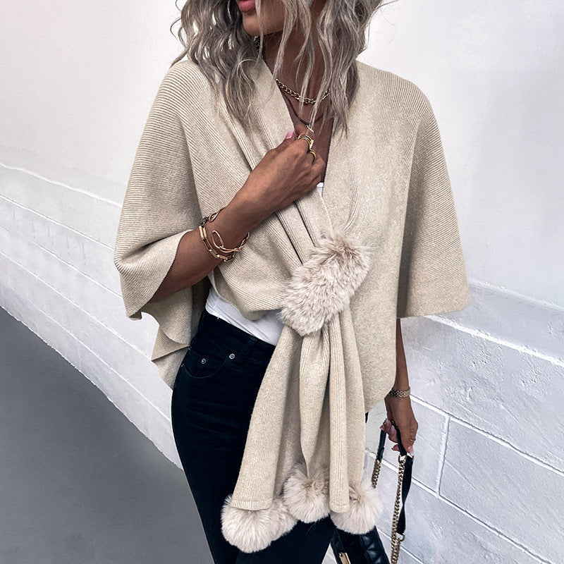 Solid-Color Casual Fringe Shawl Knit Cardigan