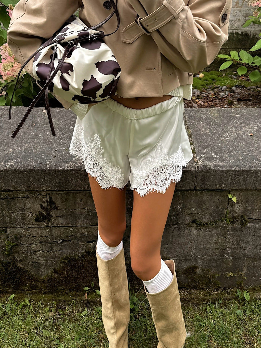 Lace Trim Satin Short