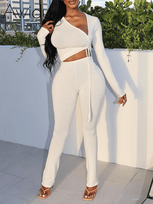 Asymmetric Drawstring Top & Pants Set