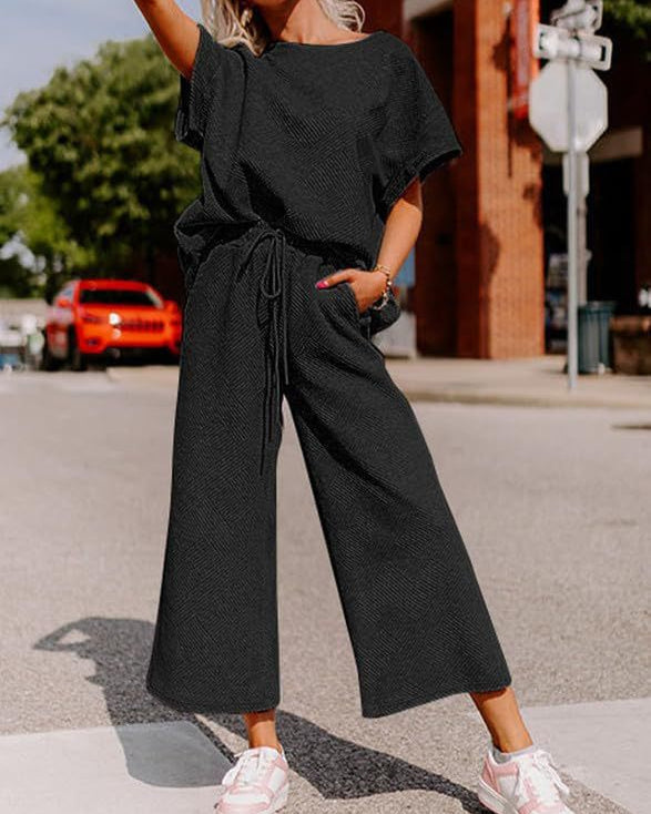 Textured Loose Fit Pants Set