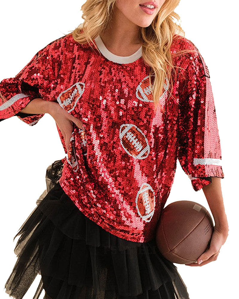 OVERSIZED football sequin Shirt Red