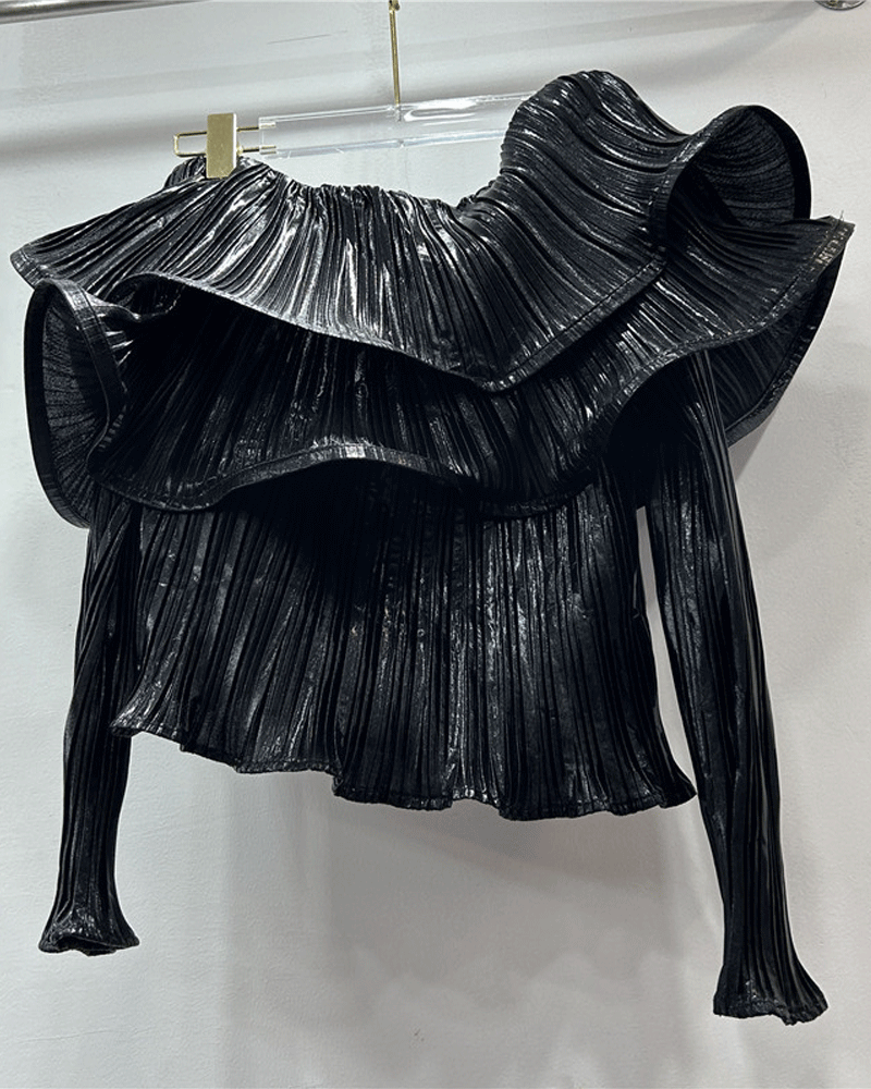 Off Shoulder Metallic Top One Size Black