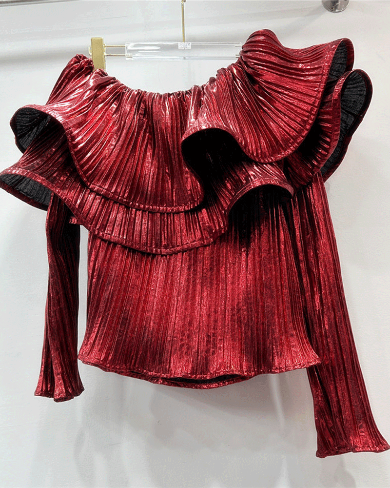 Off Shoulder Metallic Top One Size Red